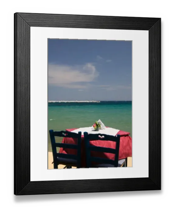 Framed Print : GREECE, Northeastern Aegean Islands, SAMOS, Kokkari: Waterfront Cafe Table Framed Print : GREECE, Northeastern Aegean Islands, SAMOS, Kokkari: Waterfront Cafe Table