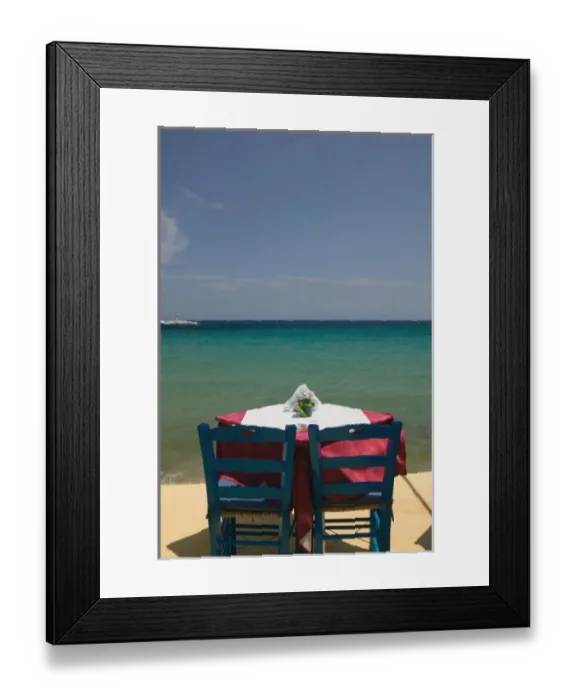 Framed Print : GREECE, Northeastern Aegean Islands, SAMOS, Kokkari: Waterfront Cafe Table Framed Print : GREECE, Northeastern Aegean Islands, SAMOS, Kokkari: Waterfront Cafe Table