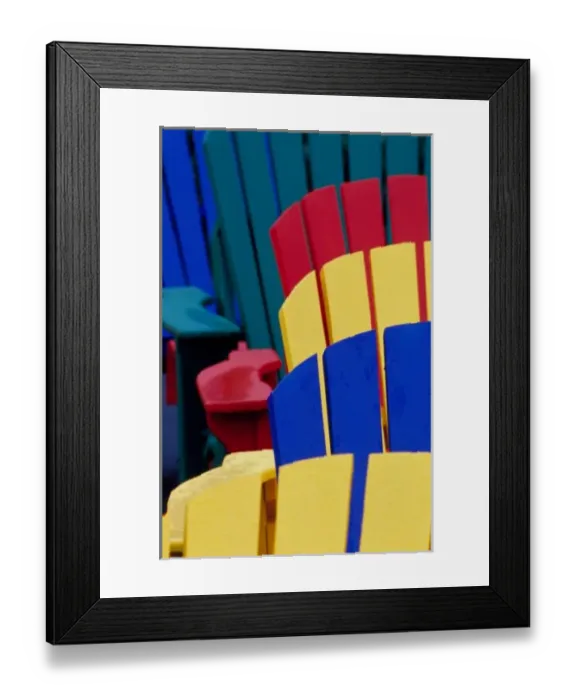 Framed Print : N. A. Canada, Nova Scotia, Bridgewater. Colorful adirondack chairs Framed Print : N. A. Canada, Nova Scotia, Bridgewater. Colorful adirondack chairs