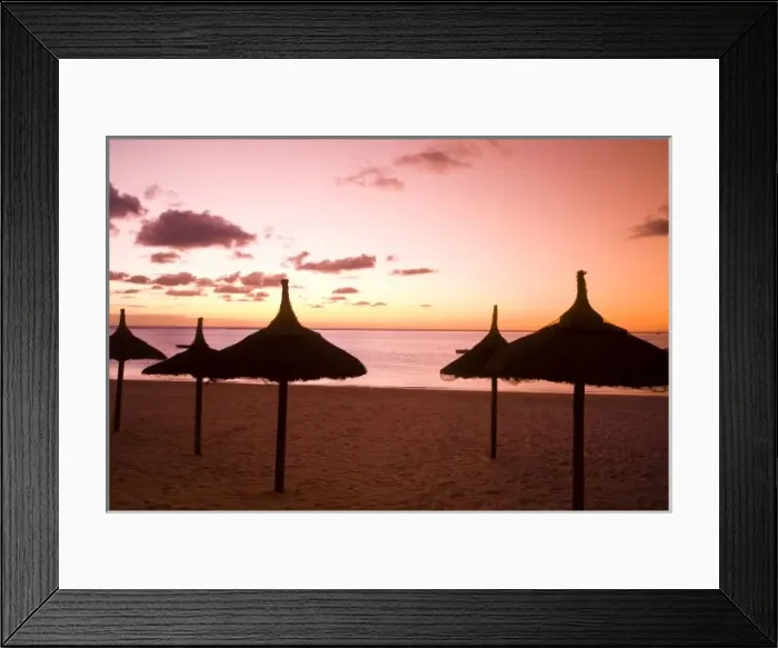 Framed Print : Palapa style beach huts at sunrise, Belle Mare Public Beach, Southeast Mauritius, Africa Framed Print : Palapa style beach huts at sunrise, Belle Mare Public Beach, Southeast Mauritius, Africa