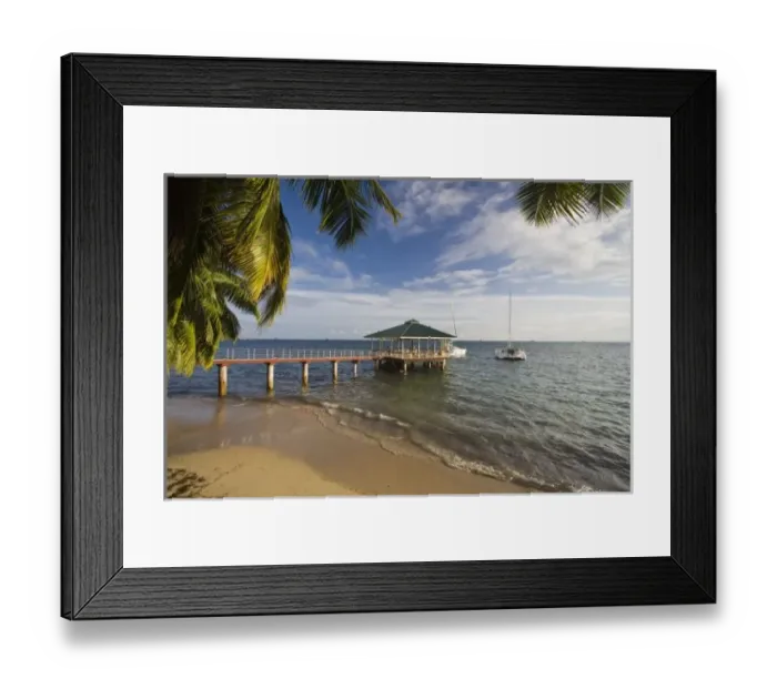 Framed Print : Seychelles, Praslin Island, Anse Bois de Rose, pier at Coco de Mer Hotel Framed Print : Seychelles, Praslin Island, Anse Bois de Rose, pier at Coco de Mer Hotel