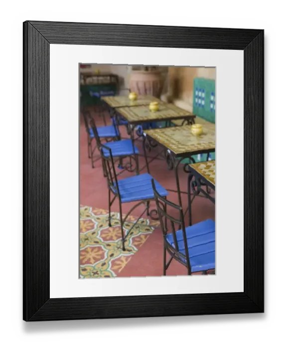 Framed Print : MOROCCO, Casablanca: Ancienne (old) Medina, Squala Bastion Cafe Tables  /  Cafe Maure