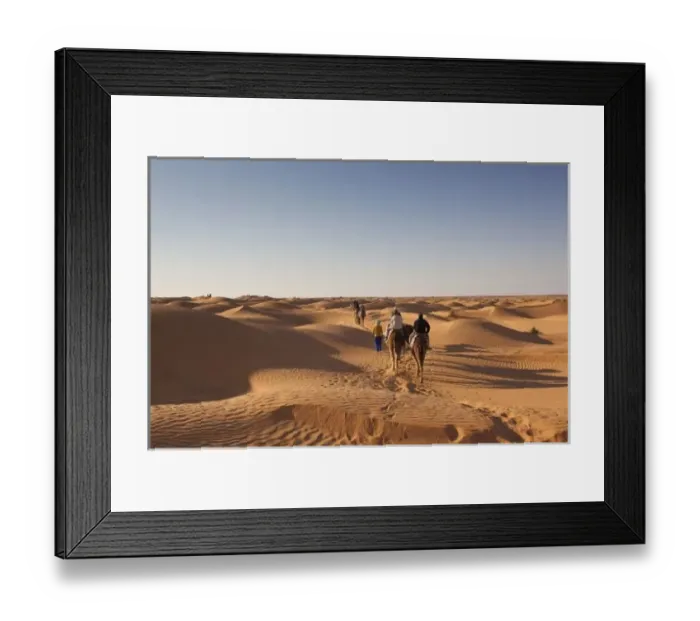 Framed Print : Tunisia, Ksour Area, Ksar Ghilane, Grand Erg Oriental Desert, camel caravan