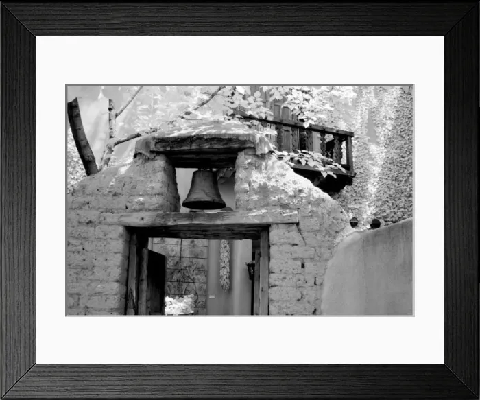 Framed Print : Rough adobe bell in entryway, Santa Fe, New Mexico, USA