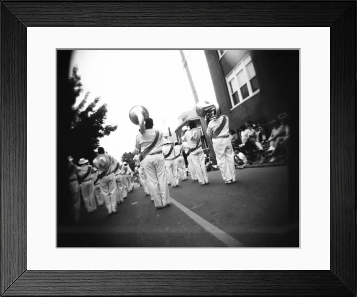 Framed Print : USA, Massachusetts, Gloucester. Marching band. Holga photo Framed Print : USA, Massachusetts, Gloucester. Marching band. Holga photo