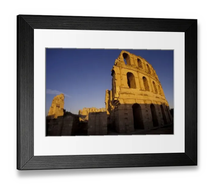 Framed Print : Africa, Tunisia, El Jem. Ruins of a Roman amphitheatre at sunset; built in 300 AD could seat 35