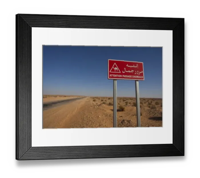 Framed Print : Tunisia, Ksour Area, Ksar Ghilane, Grand Erg Oriental Desert, oil pipeline road