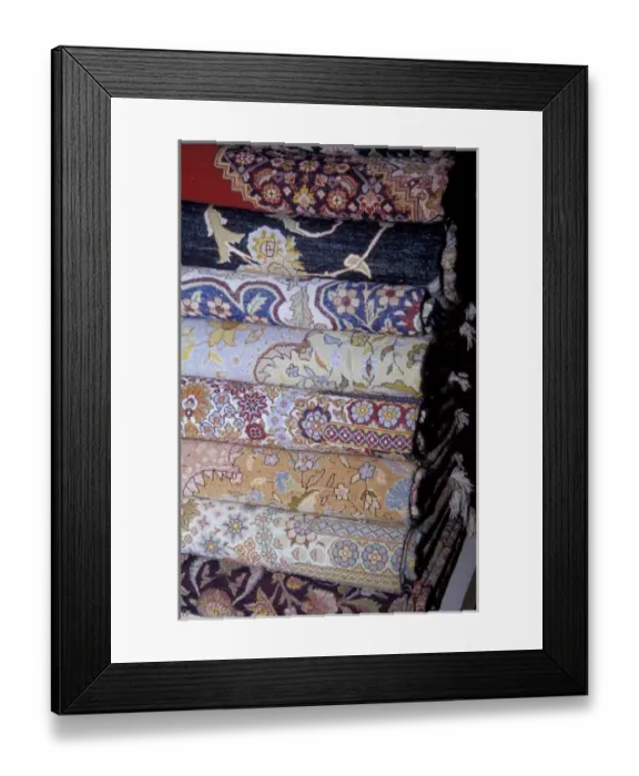 Framed Print : Africa, Egypt, Cairo. El Sultan carpet school - fine wool carpets folded inside out