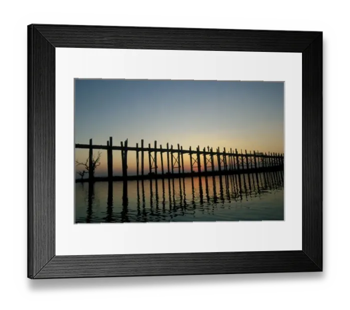Framed Print : Asia, Burma (Myanmar) Silhouette of U Biens Bridge on Lake Taungthaman at sunset