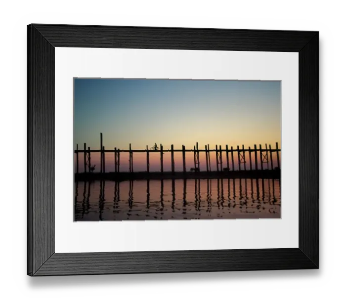 Framed Print : Asia, Burma (Myanmar) Silhouette of U Biens Bridge on Lake Taungthaman at sunset