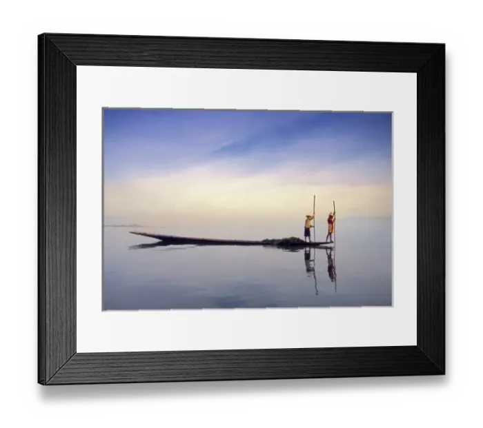 Framed Print : Asia, Burma, (Myanmar) Fishing boat reflected on Inle Lake Framed Print : Asia, Burma, (Myanmar) Fishing boat reflected on Inle Lake