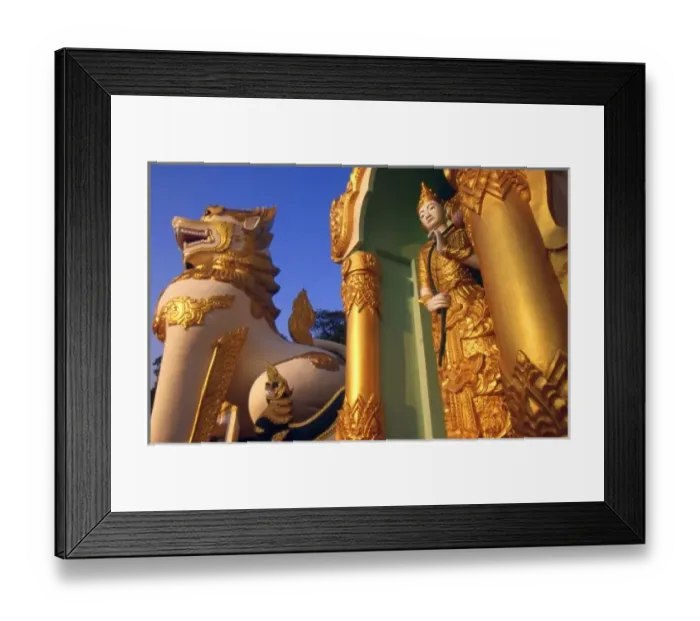 Framed Print : Burma (Myanmar), Rangoon (Yangon) Temple guardian to the entrance of the Shwedagon Framed Print : Burma (Myanmar), Rangoon (Yangon) Temple guardian to the entrance of the Shwedagon