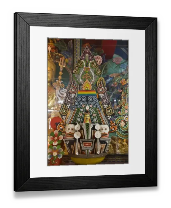 Framed Print : Bhutan. Ceremonial cakes made by monks adorn the altar in a Buddhist temple Framed Print : Bhutan. Ceremonial cakes made by monks adorn the altar in a Buddhist temple