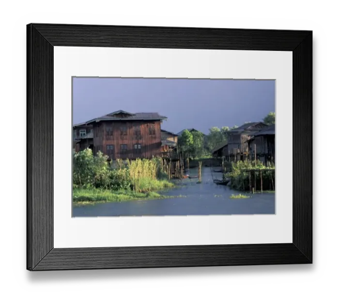 Framed Print : Asia, Myanmar, Inle Lake. A floating village on water Framed Print : Asia, Myanmar, Inle Lake. A floating village on water