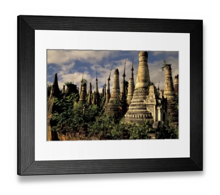 Framed Print : Asia, Myanmar, Inle Lake. Ancient ruins of Indein Stupa Complex