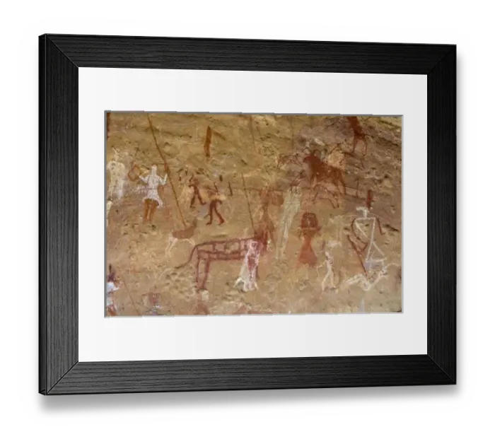 Framed Print : Prehistoric rock paintings, Akakus, Sahara desert, Fezzan, Libya