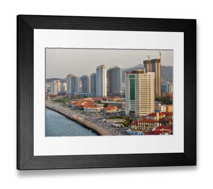 Framed Print : Waterfront with Yantai city skyline, Shandong Province, China