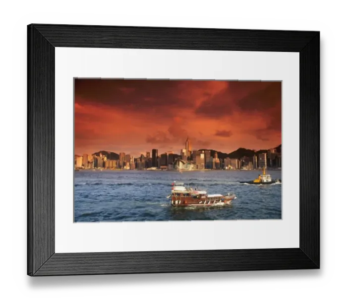 Framed Print : Hong Kong Harbor at Sunset