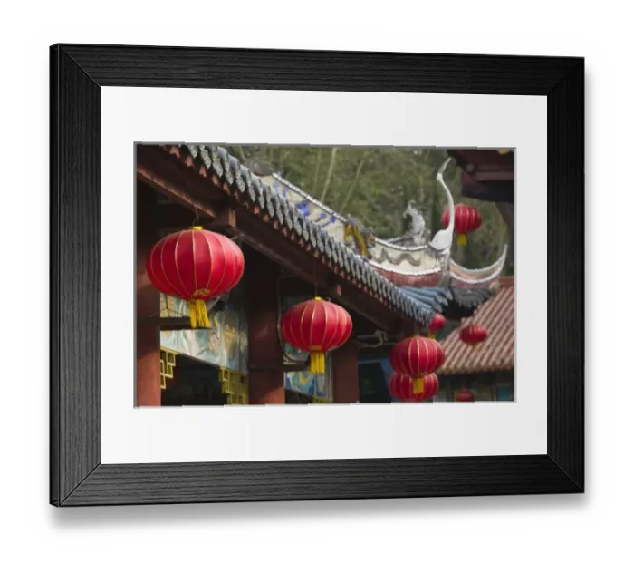 Framed Print : CHINA, Chongqing Province, Fengdu. Fengdu Ghost City / Mingshan- Temple Red Lanterns Framed Print : CHINA, Chongqing Province, Fengdu. Fengdu Ghost City / Mingshan- Temple Red Lanterns