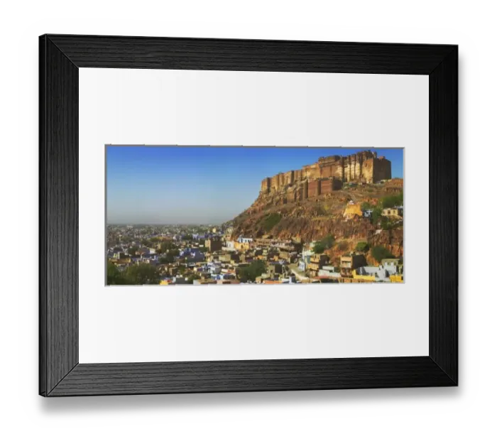 Framed Print : Cityscape of the Blue City with Meherangarh, the Majestic Fort, Jodhpur, Rajasthan, India