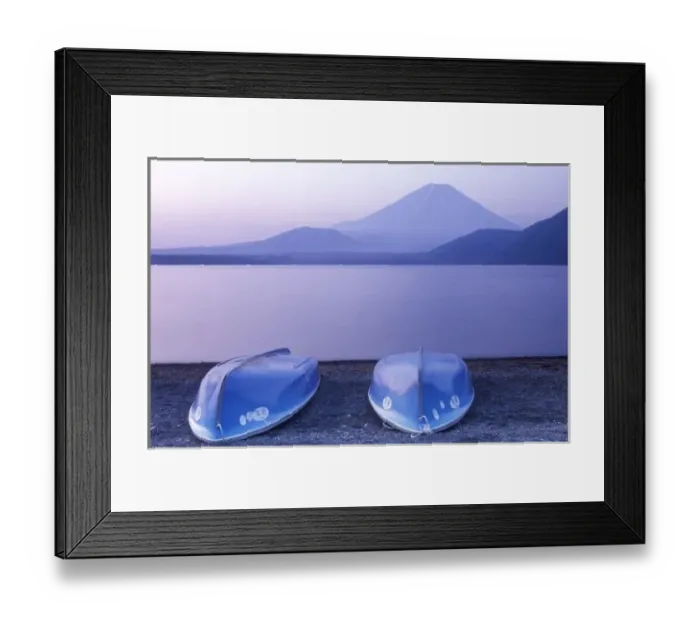Framed Print : Asia, Japan, Yamanashi, Rowboats on Motosu Lake with Mt. Fuji in the Background Framed Print : Asia, Japan, Yamanashi, Rowboats on Motosu Lake with Mt. Fuji in the Background