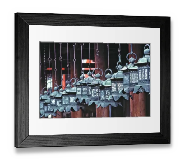 Framed Print : Japan, Nara Pref. Nara. Intricately-carved metal lanterns hang in Kasuga Shrine, in Nara, Japan Framed Print : Japan, Nara Pref. Nara. Intricately-carved metal lanterns hang in Kasuga Shrine, in Nara, Japan