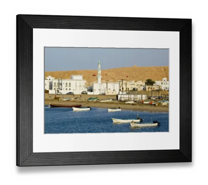 Framed Print : Oman, Sharqiya Region, Sur. Ayajh Town, Dusk Framed Print : Oman, Sharqiya Region, Sur. Ayajh Town, Dusk