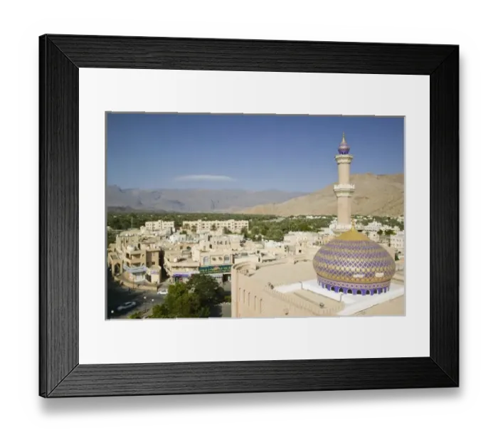 Framed Print : Oman, Western Hajar Mountains, Nizwa. Nizwa Mosque View from Nizwa Fort