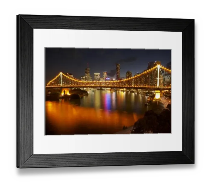 Framed Print : Australia, Queensland, Brisbane, Story Bridge, Brisbane River, and Brisbane Central Business District at Dusk