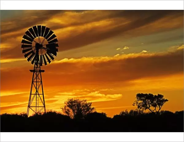 Windmill and Sunset, William Creek, Oodnadatta Track, Outback, South Australia, Australia