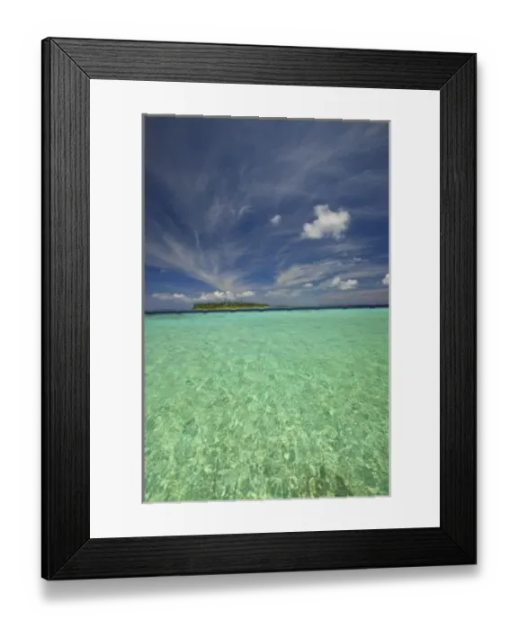 Framed Print : View of Funadoo Island from Funadovilligilli Island, North Huvadhoo Atoll, Southern Maldives