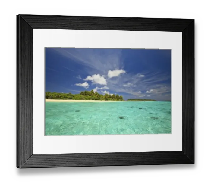 Framed Print : View of Funadoo Island from Funadovilligilli Island, North Huvadhoo Atoll, Southern Maldives