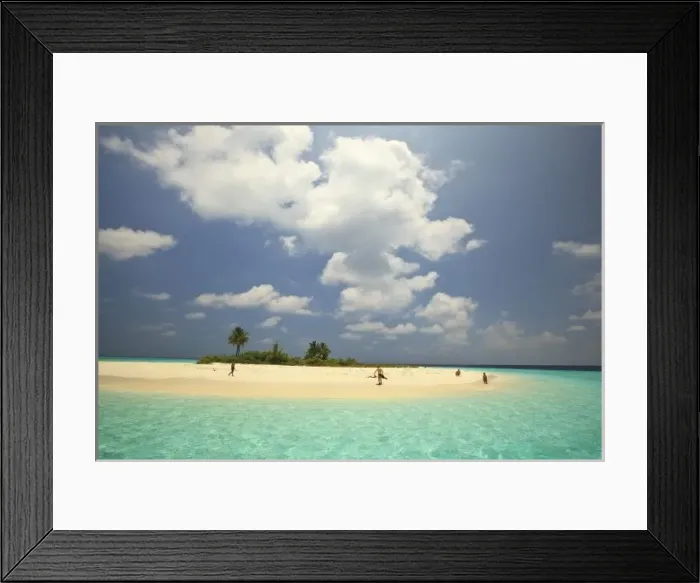 Framed Print : Tourist on beach, Mathidhoo Island, uninhabited, North Huvadhoo Atoll, Southern Maldives