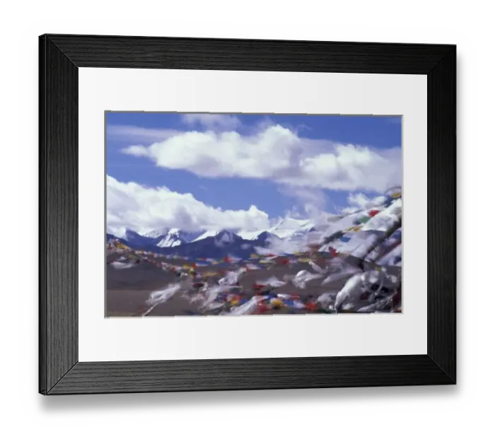 Framed Print : Asia, China, Tibet, Tangla Pass. Prayer flags, the Himalayas behind Framed Print : Asia, China, Tibet, Tangla Pass. Prayer flags, the Himalayas behind