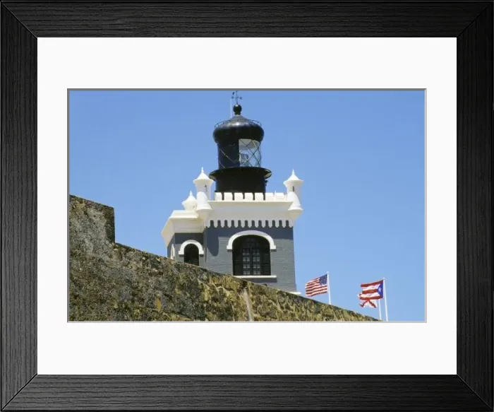 Framed Print : Fuerte San Felipe del Morros grey castellated lighthouse in Old San Juan Puerto Rico Framed Print : Fuerte San Felipe del Morros grey castellated lighthouse in Old San Juan Puerto Rico