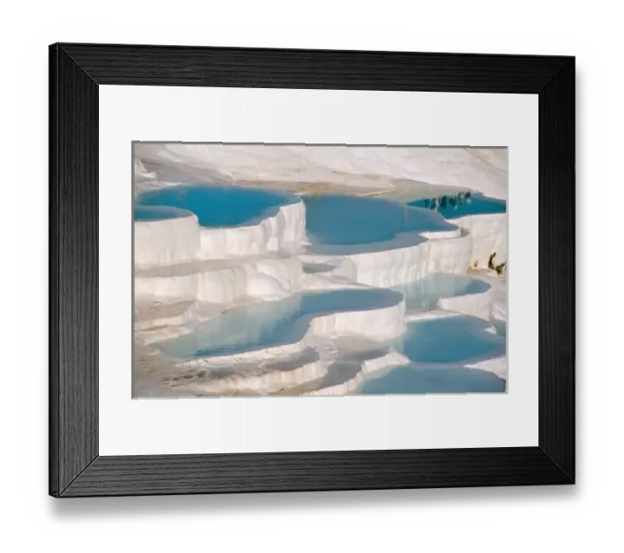 Framed Print : Turkey, Pamukkale (Cotton Castle). Limestone-laden hot springs form white pools with