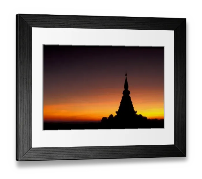 Framed Print : Thailand, Doi Inthanon Mountain. Sunset silhouette of Buddhist Chedi (temple) Phra Framed Print : Thailand, Doi Inthanon Mountain. Sunset silhouette of Buddhist Chedi (temple) Phra