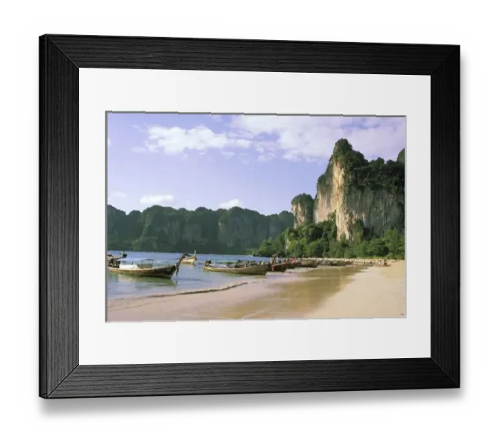 Framed Print : Asia, Thailand, Krabi. West Railay Beach, long tail boats Framed Print : Asia, Thailand, Krabi. West Railay Beach, long tail boats
