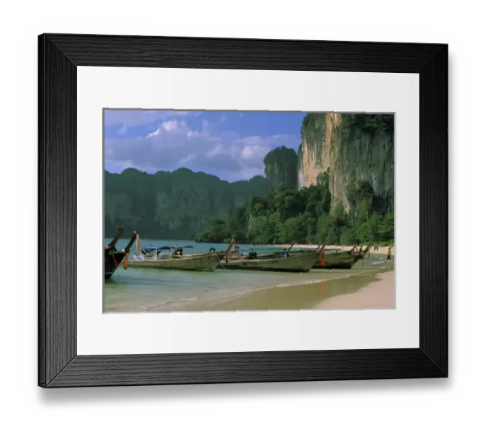Framed Print : Asia, Thailand, Krabi. West Railay Beach, longtail boats