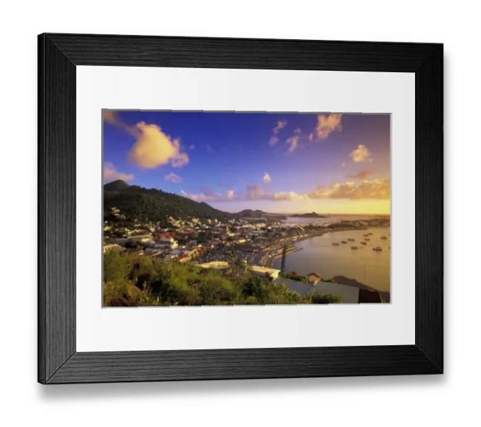 Framed Print : Caribbean, French West Indies, St. Martin. Marigot; town seen from Ft. Louis; sunset Framed Print : Caribbean, French West Indies, St. Martin. Marigot; town seen from Ft. Louis; sunset