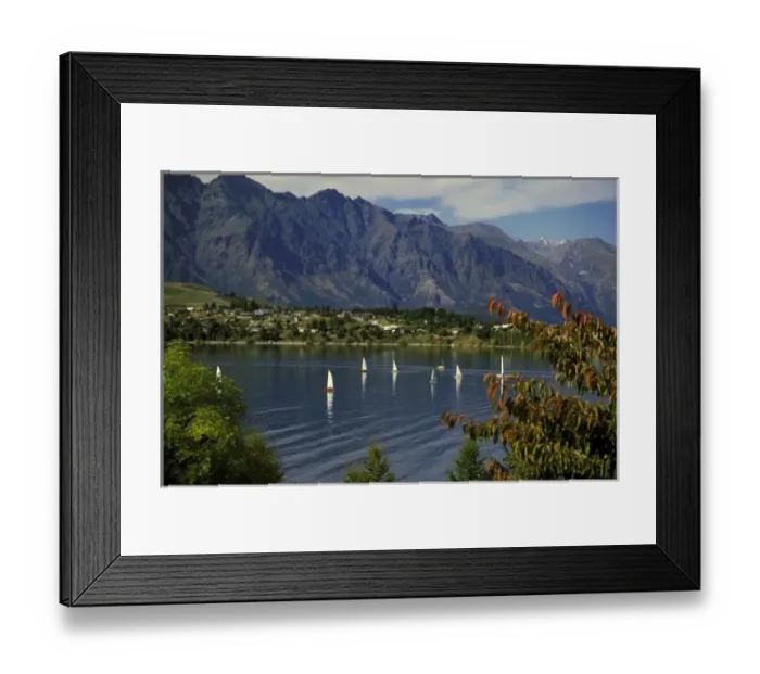 Framed Print : Oceania, New Zealand, South Island, Queenstwon. Backdrop of lake and sailboats Framed Print : Oceania, New Zealand, South Island, Queenstwon. Backdrop of lake and sailboats