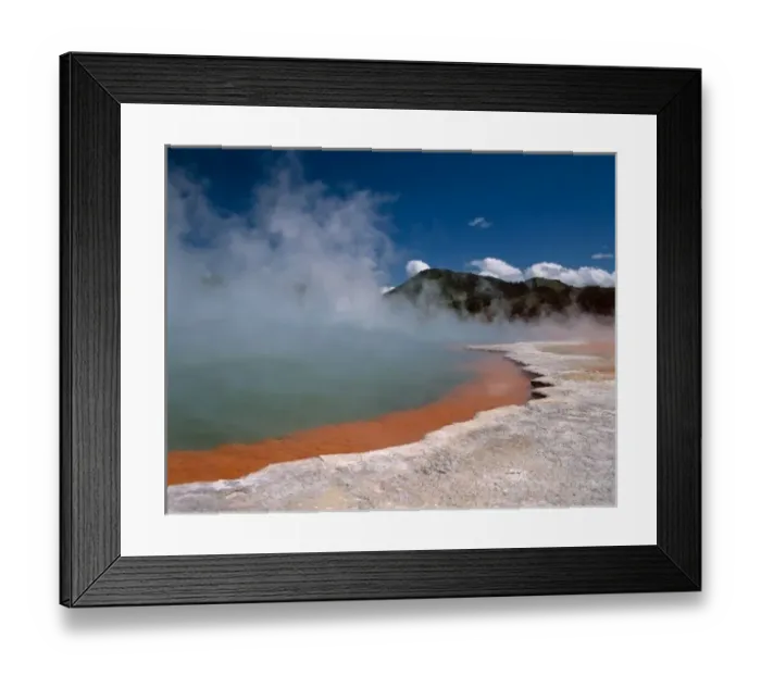 Framed Print : Steam rising from Champagne Pool at WAI-O-TAPU Thermal Area on the North Island of Framed Print : Steam rising from Champagne Pool at WAI-O-TAPU Thermal Area on the North Island of