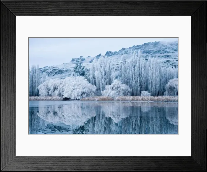Framed Print : Reflections and Hoar Frost, Butchers Dam, near Alexandra, Central Otago, South Island Framed Print : Reflections and Hoar Frost, Butchers Dam, near Alexandra, Central Otago, South Island