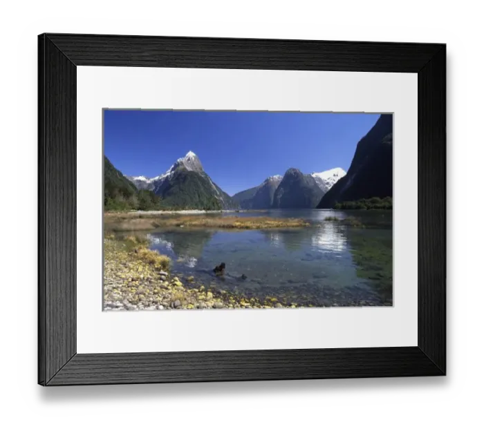 Framed Print : New Zealand, Mitre Peak & Milford Sound, Fiordland National Park, Fiordland