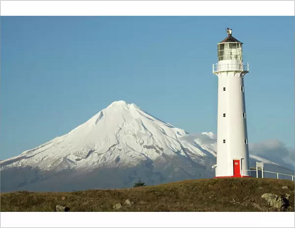 Cape Egmont Lighthouse and Mt Taranaki  /  Mt Egmont, Taranaki, North Island, New Zealand
