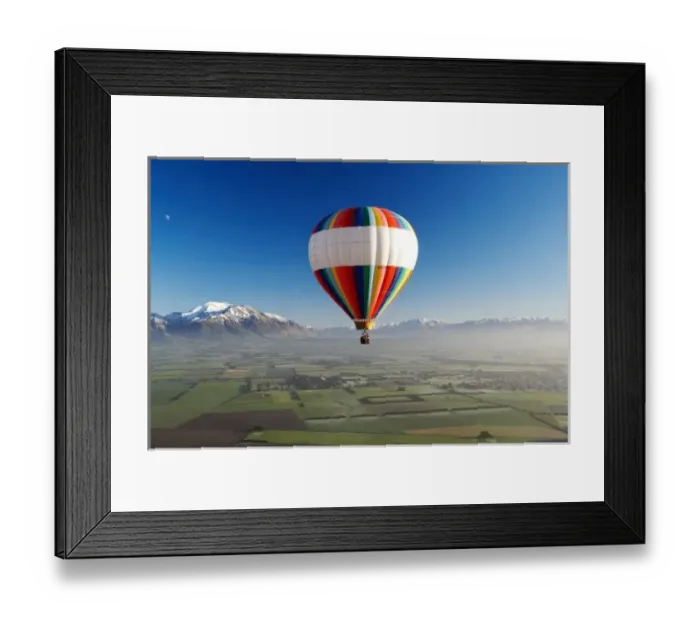 Framed Print : Hot-air Balloon, near Methven, Canterbury Plains, South Island, New Zealand - aerial