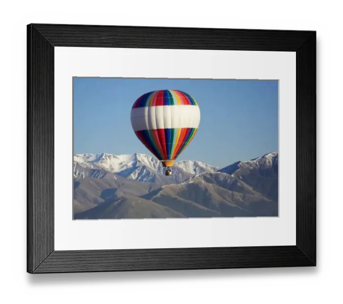 Framed Print : Hot-air Balloon, near Methven, Canterbury Plains, South Island, New Zealand - aerial