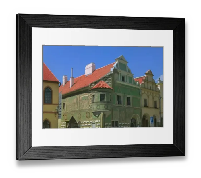 Framed Print : Old town square surrounded by 16th-century Renaissance houses, Telc, Moravia, Czech Framed Print : Old town square surrounded by 16th-century Renaissance houses, Telc, Moravia, Czech