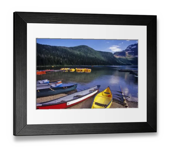 Framed Print : Rental boats at Cameron Lake in Waterton Lakes National Park in Alberta, Canada Framed Print : Rental boats at Cameron Lake in Waterton Lakes National Park in Alberta, Canada
