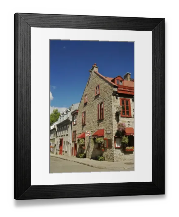 Framed Print : North America, Canada, Quebec, Old Quebec City. An old stone building housing a restaurant